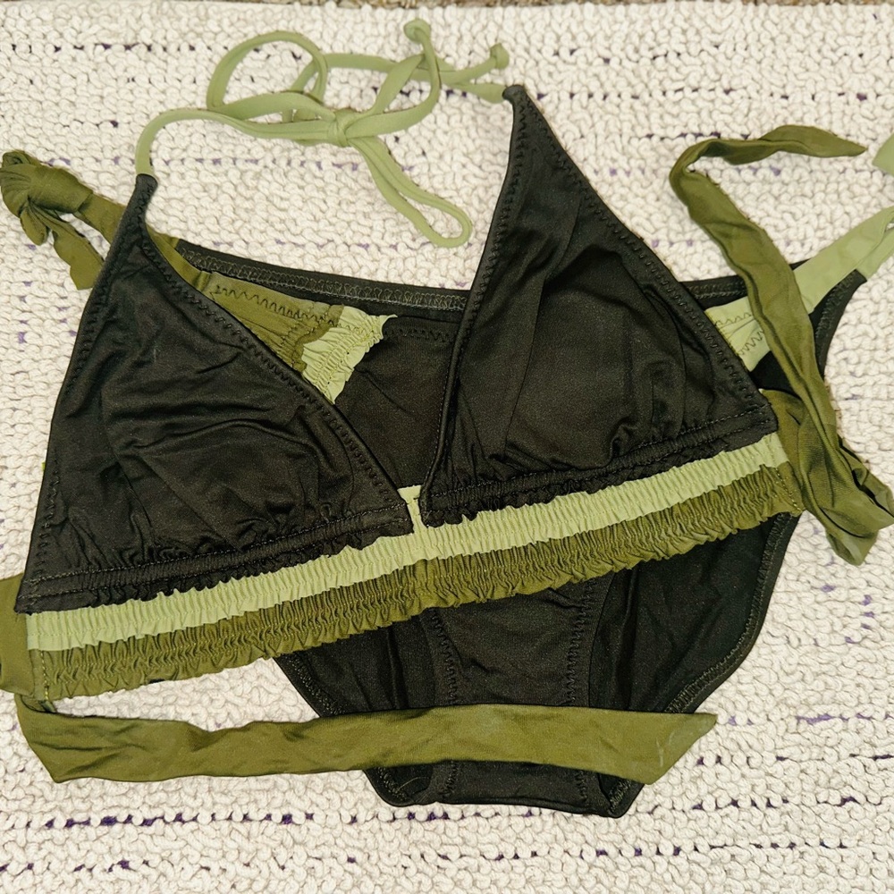 Olive & Black Triangle Bikini - Medium